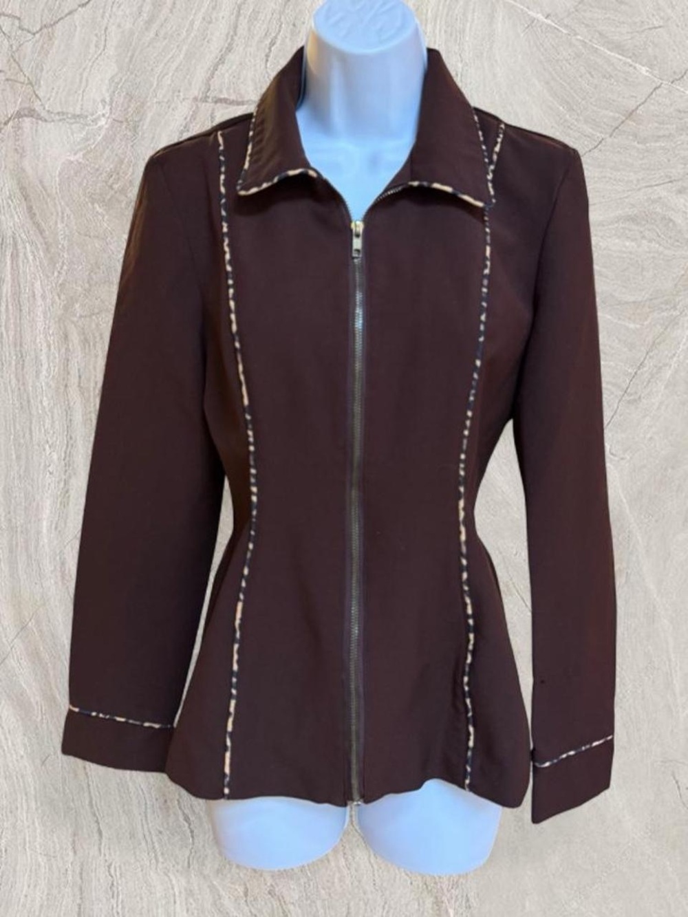 Y2K XOXO Chocolate Brown Animal Print Zip-Up Blazer Jacket